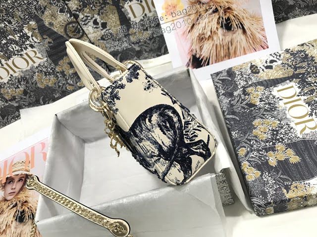 Dior女包 迪奧Lady Dior三格刺繡動物藍手袋 Dior手提肩背斜挎包  dfk1800